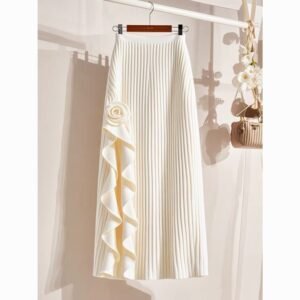 women 2024 autumn and winter new high waist slim milky white mid-length skirt Frech style |1043