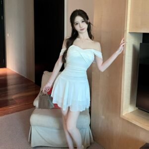 women's low-cut mesh candy-colored ruffled backless slim dress | 1039