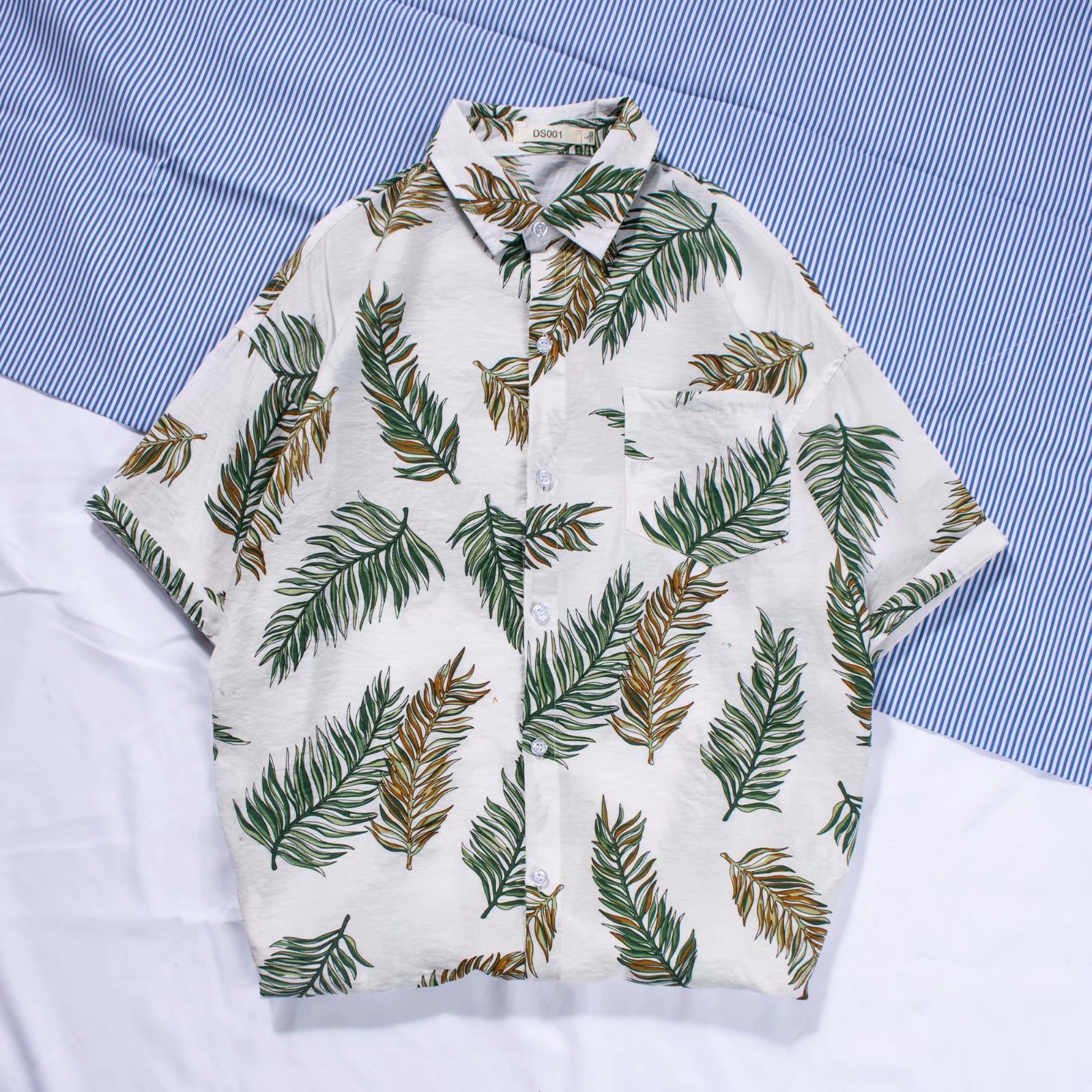 men's beach shirt surfing coconut tree short-sleeved floral shirt cotton | 1034 - Image 2