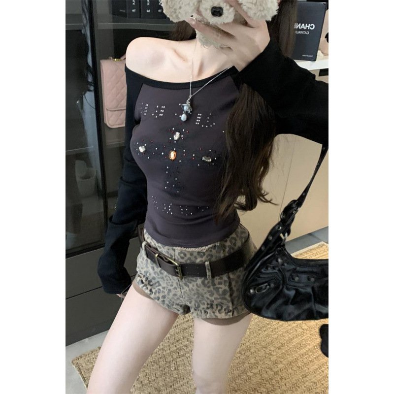 Rhinestone off-Shoulder T-shirt | 1065 - Image 5