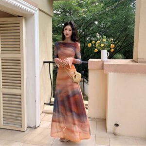 light mature royal sister style all kinds of sexy swing collar dress slim waist long skirt | 1038