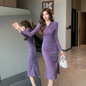 Real Shot Cost-Effective Sexy V-neck Waist-Controlled Slimming Feminine Lace Fishtail Skirt Mid-Length Underwear Dress | 1013