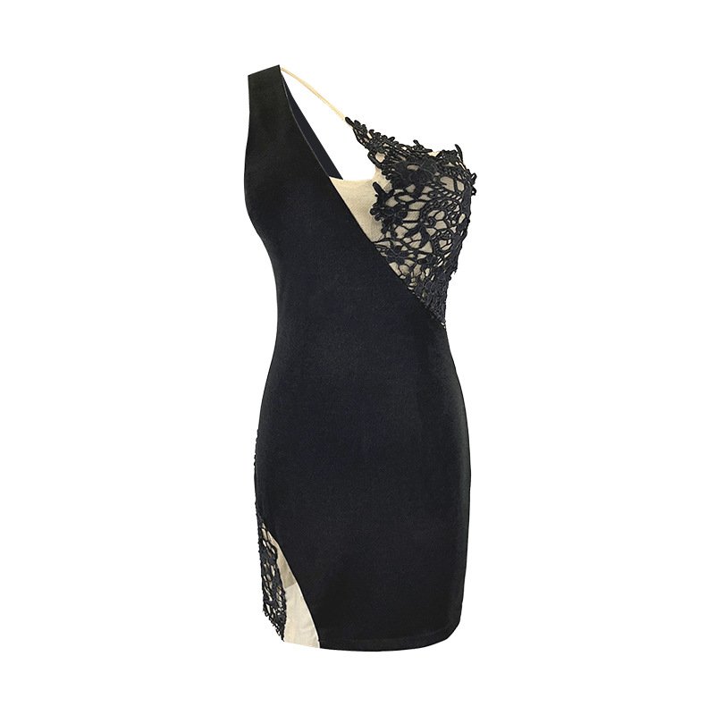 Real shot of Xiang Tianwan pure desire hot girl suspender dress female new lace splicing bottom hip skirt with chest pad | 1006 - Image 5