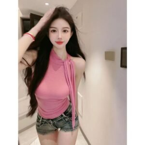 Pure desire style halter neck high collar sleeveless vest women's summer and autumn new style temperament gentle ribbon sexy chest inner top | 1009
