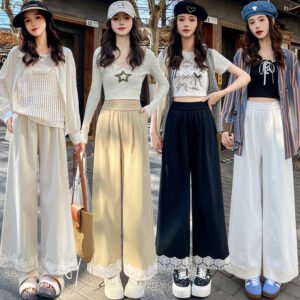 Versatile lace wide-leg pants for women | 1085