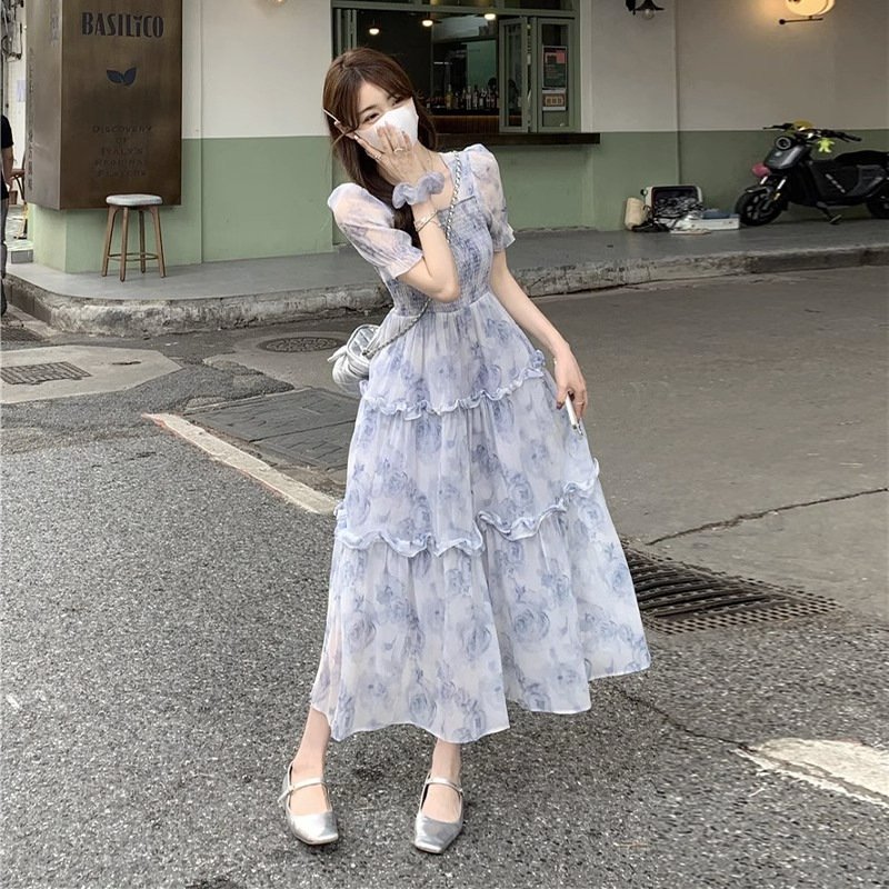 Summer Floral New French Style Retro Waist-Controlled 2025 Slimming Dress Long Dress Super Mori Skirt New Chinese Style | 1005 - Image 4