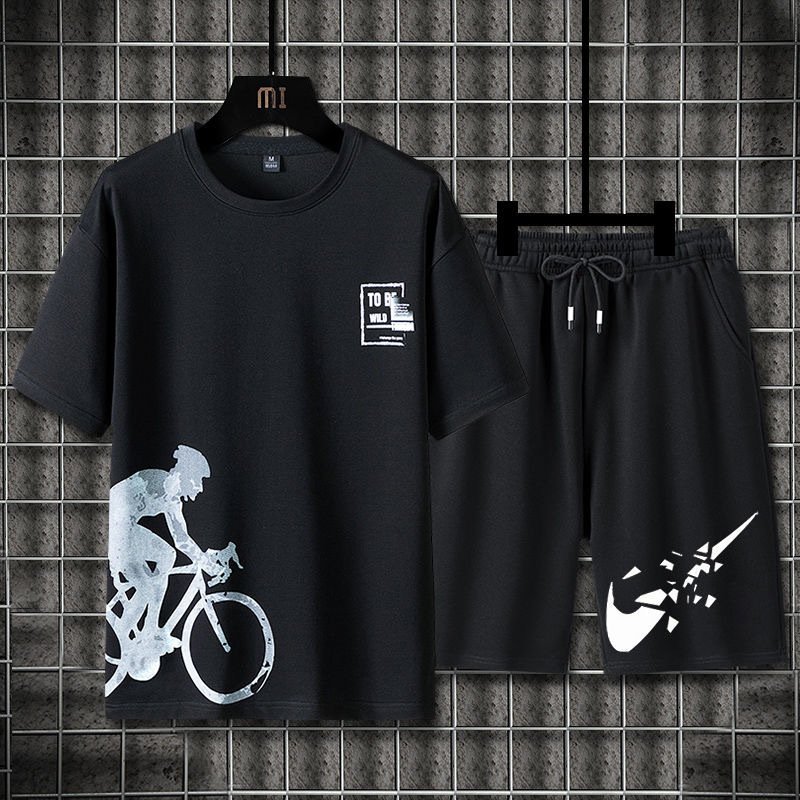 Summer men's fashion new trendy brand ice silk suit ins casual summer versatile teen men's loose T-shirt | 1017 - Image 5