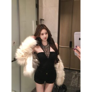 scarf collar splicing netsha halter neck type slim fit removable sleeves | 1072