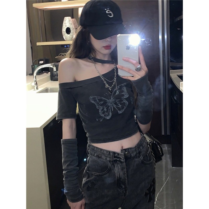 Threaded cotton sleeve T-shirt for women, | 1063