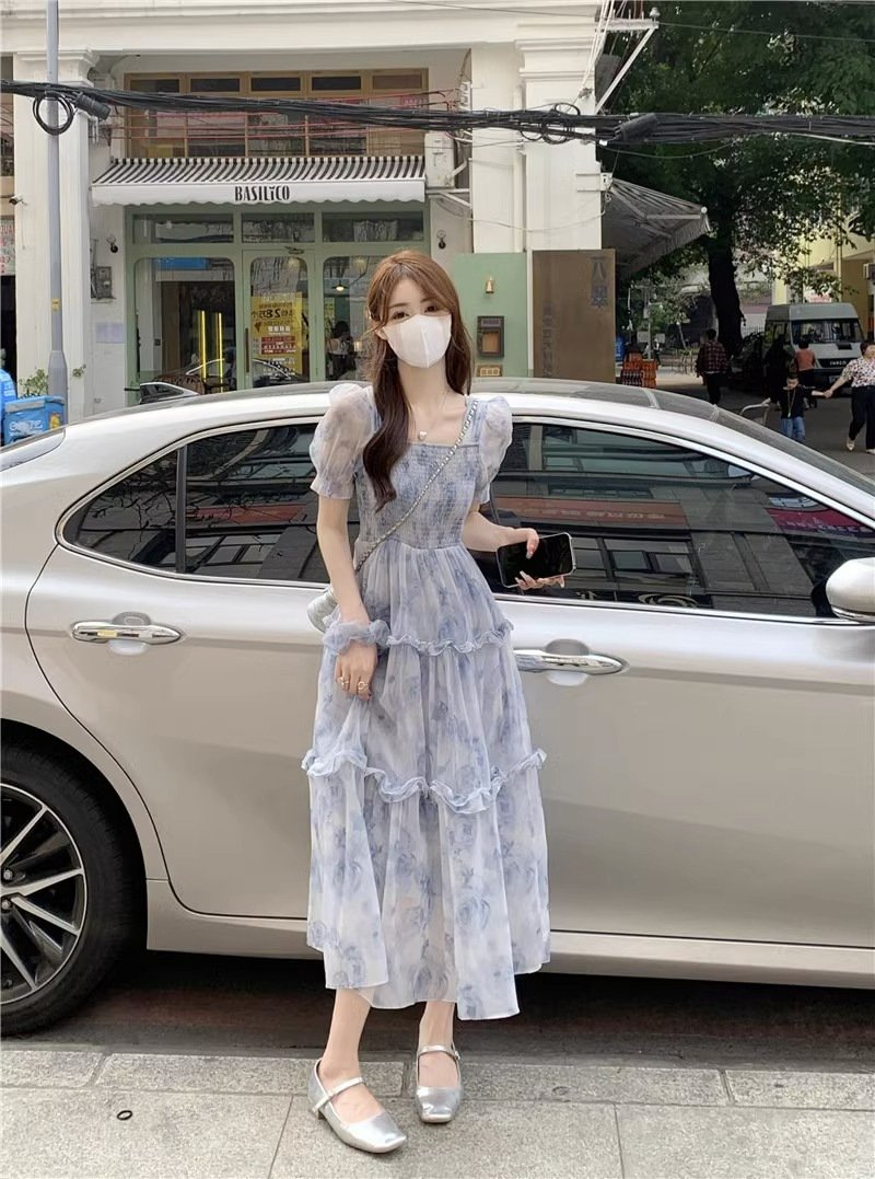 Summer Floral New French Style Retro Waist-Controlled 2025 Slimming Dress Long Dress Super Mori Skirt New Chinese Style | 1005 - Image 6