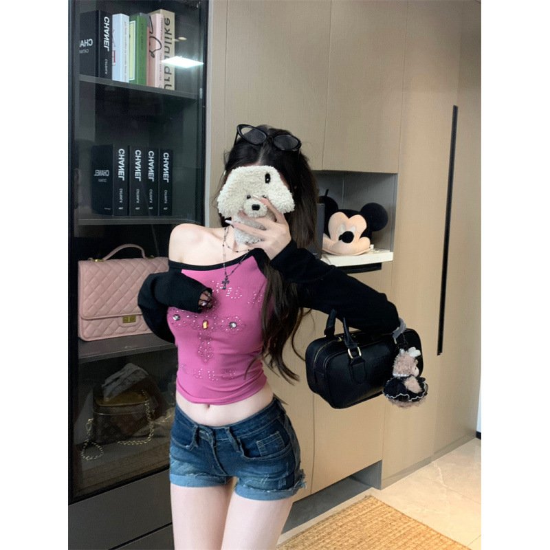 Rhinestone off-Shoulder T-shirt | 1065 - Image 4