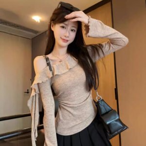 pure desire long-sleeved T-shirt with ruffles | 1074