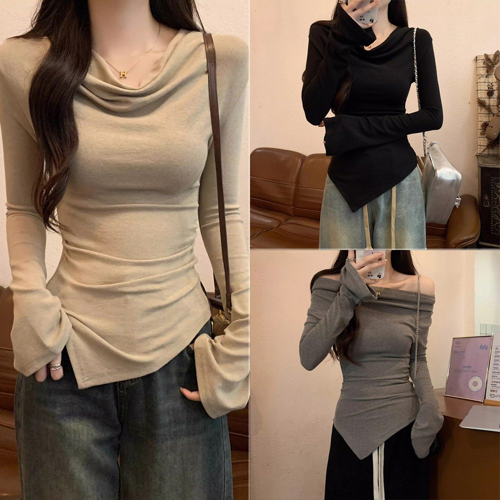 Korean version of the spring and autumn new slim sexy irregular top | 9019