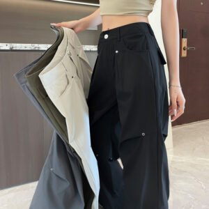 high-waisted slim design sense straight casual wide-leg pants | 7008