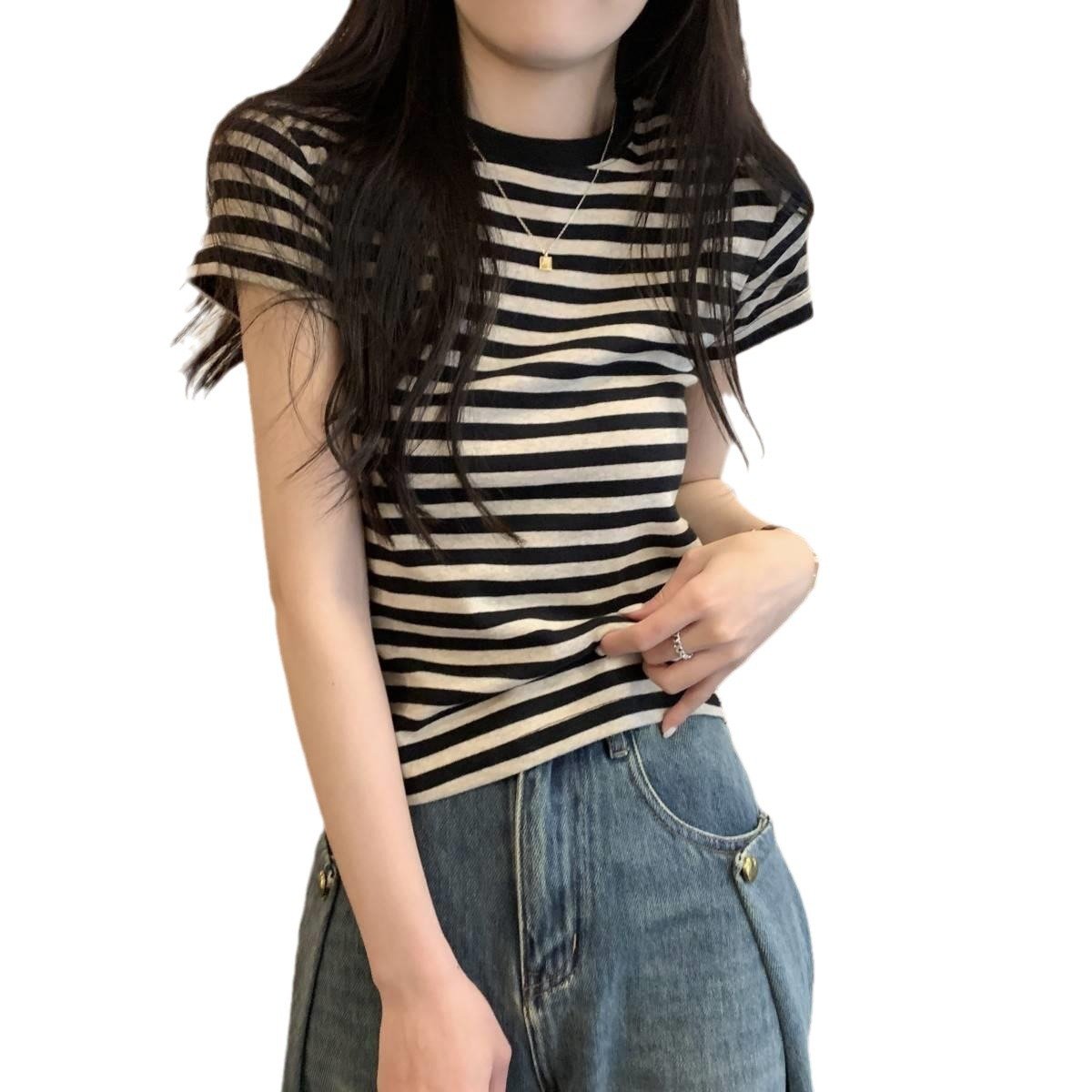 Sense Short Sleeve T-Shirt Women's American Retro Student Trim Top | 9001 - Image 5