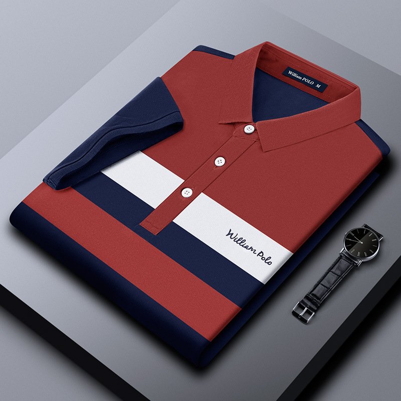 POLO shirt elastic polo shirt striped short-sleeved | 1096 - Image 2