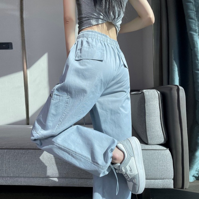 cargo pants binding, wide legs, two high-waisted slacks, sweatpants women | 7005