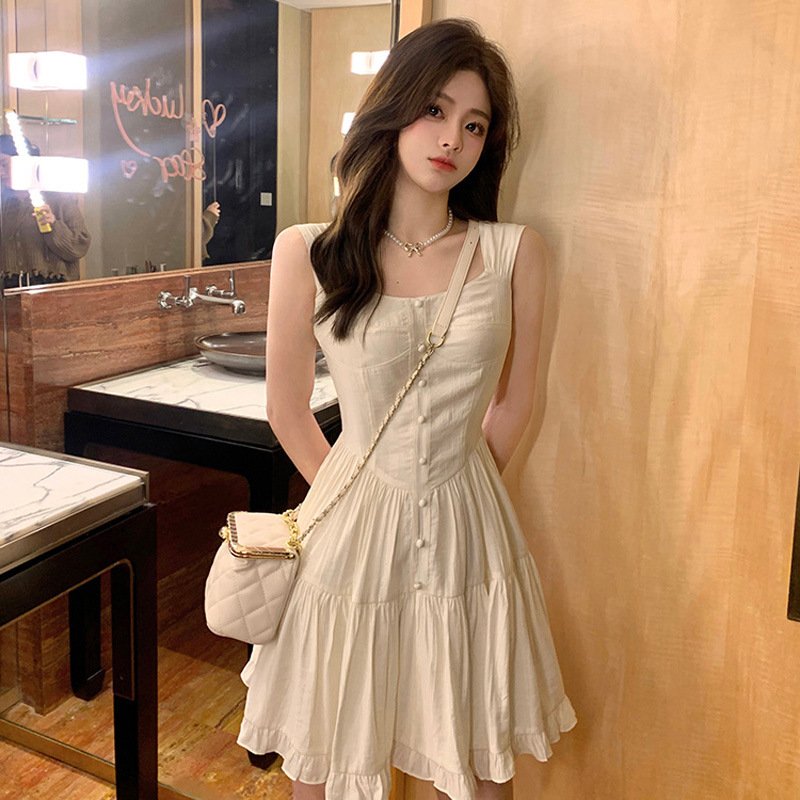 Summer white moonlight temperament sweet and gentle wind slip dress | 8024