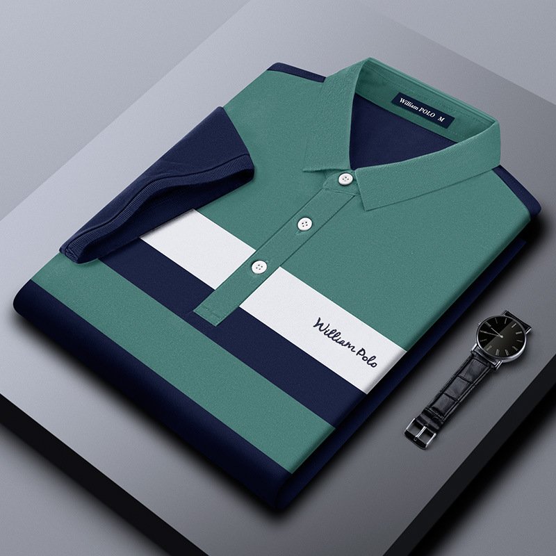 POLO shirt elastic polo shirt striped short-sleeved | 1096 - Image 4