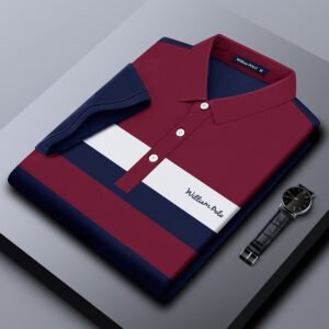 POLO shirt elastic polo shirt striped short-sleeved | 1096