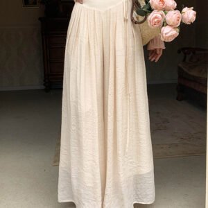 solid color tie-up high waist, thin pleated pants, draped wide leg pants, slacks, sweet | 7009