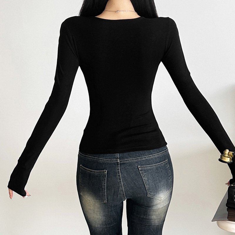 new women's temperament commuter mesh structure hollow solid color trim top | 9010 - Image 3