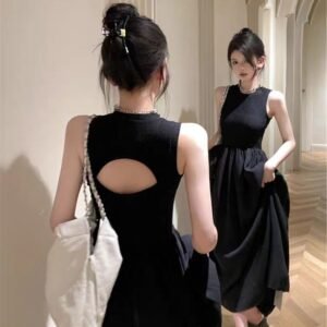 Black sleeveless french retro temperament hepburn dress | 8011