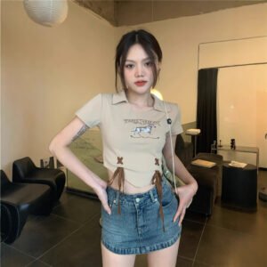 versatile letter print puppy pullover drawstring cropped crop top shirt tide | 9007