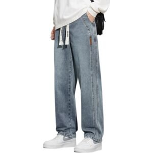 new elastic waist loose trendy straight wide leg casual long pants | 1110