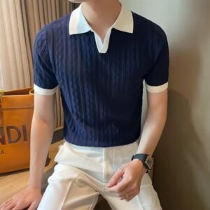 Knitted short-sleeved T-shirt men's spring and autumn | 8518
