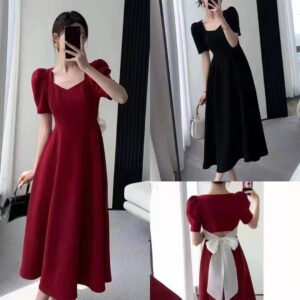 French retro Hepburn style black temperament short-sleeved dress | 1184