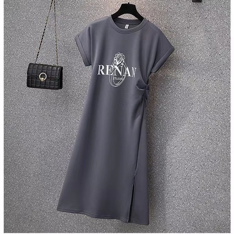 Casual mid-length slit slim slim short sleeve t-shirt skirt | 1179 - Image 4