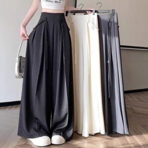 draped high-waisted slim wide-leg culottes mop pants | 1146