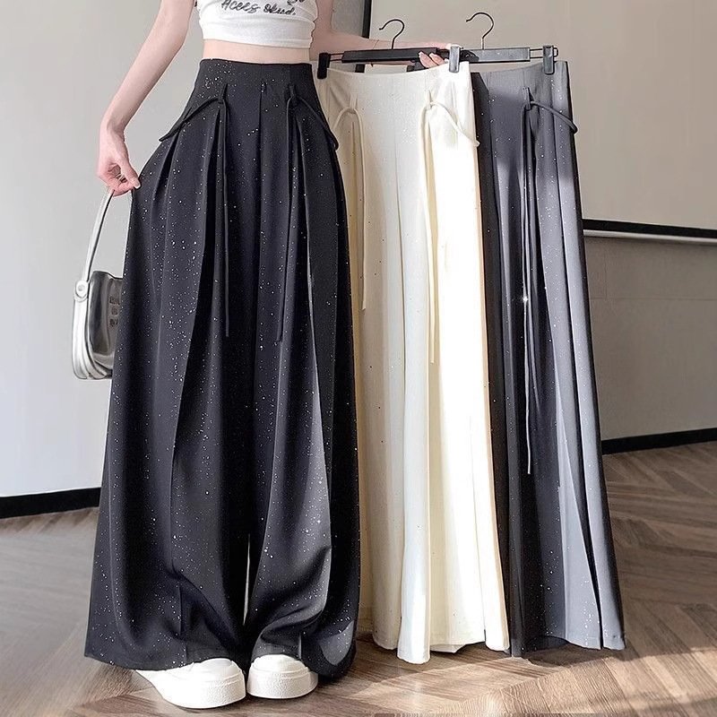 draped high-waisted slim wide-leg culottes mop pants | 1146