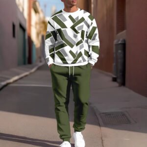 sports leisure men's round neck sweatshirt sweatpants suit | 1166