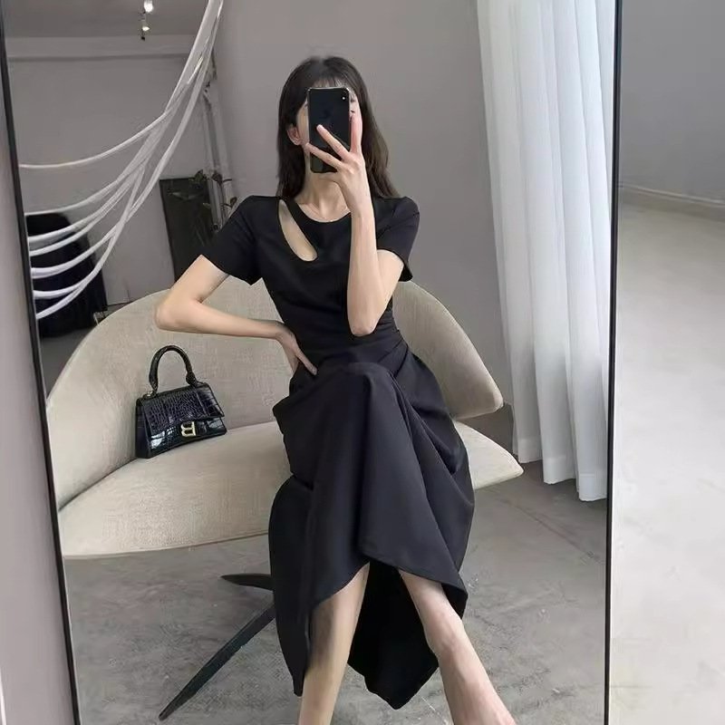 French temperament slim design waist Hepburn style long dress | 1135