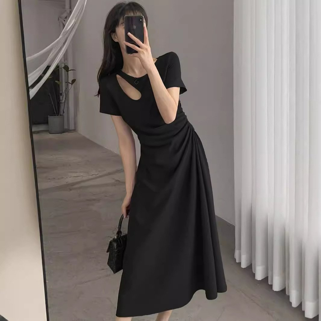 French temperament slim design waist Hepburn style long dress | 1135 - Image 3