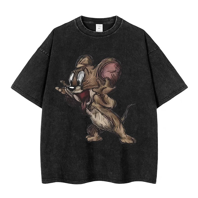 Short-sleeved Gothic print short-sleeved T-shirt high street ins loose washed | 1162 - Image 2