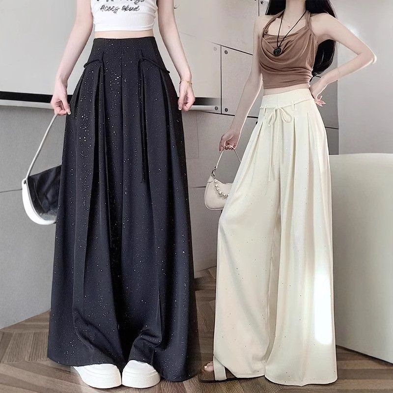 draped high-waisted slim wide-leg culottes mop pants | 1146 - Image 2