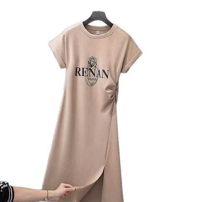 Casual mid-length slit slim slim short sleeve t-shirt skirt | 1179 - Image 5
