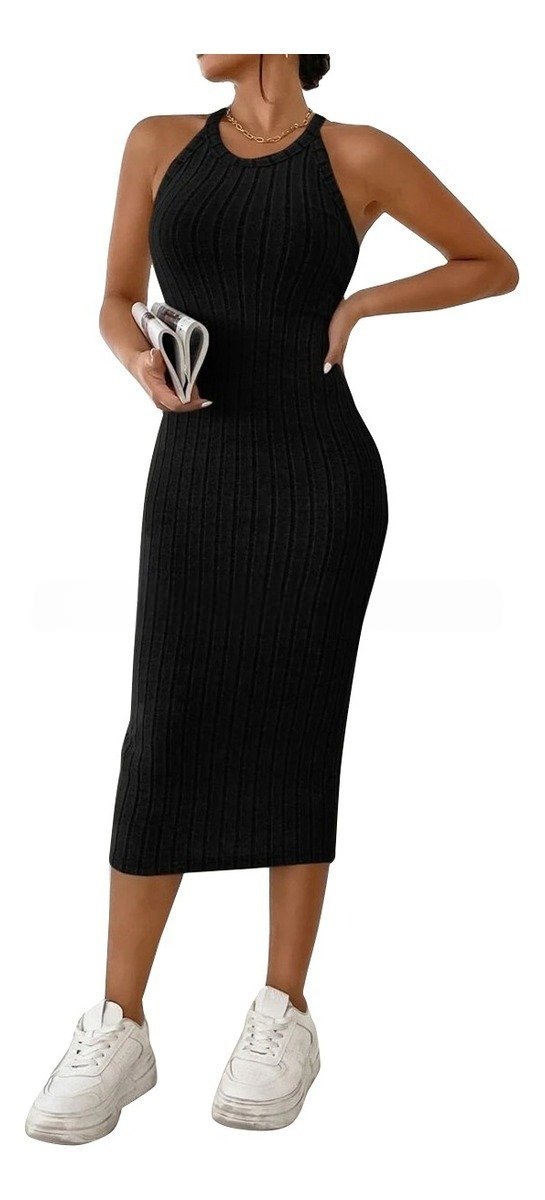 round neck solid color vest sleeveless halter dress | 1208 - Image 5