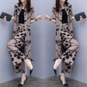 large size cardigan top wide-leg pants two-piece suit | 1193