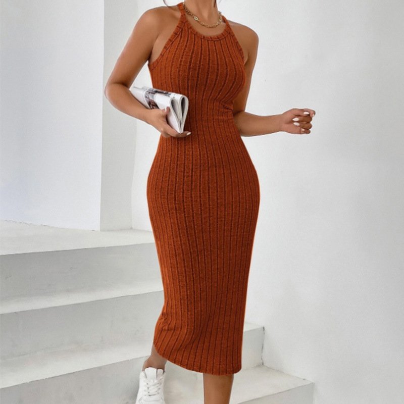 round neck solid color vest sleeveless halter dress | 1208 - Image 3