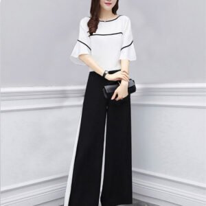 two-piece short sleeve loose wide-leg pants fashion  | 1198