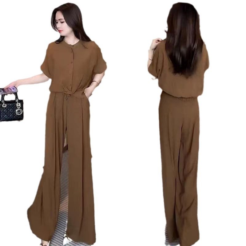 Short-sleeved Top Wide Leg Pants Slimming Two-piece Set | 1192 - Image 5