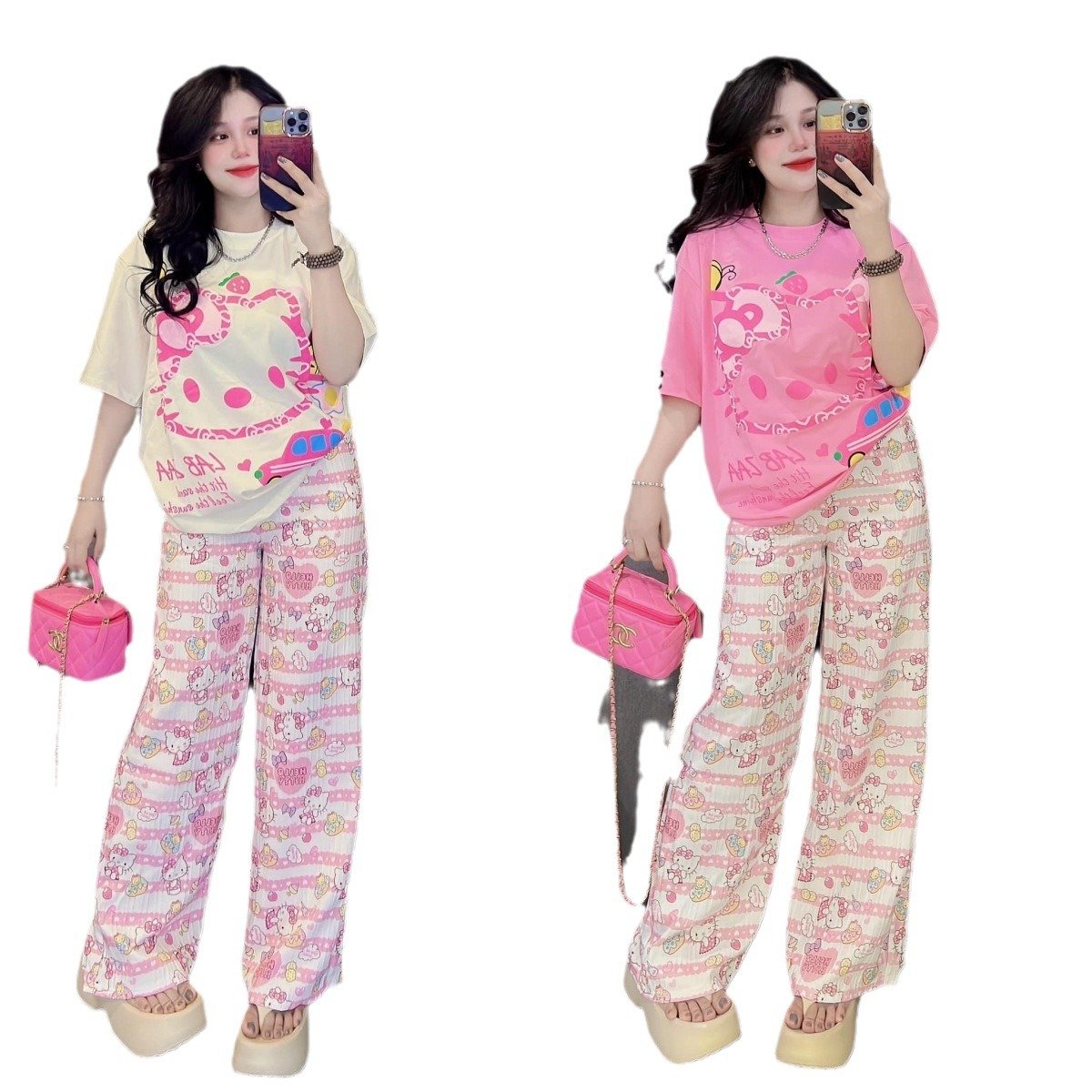 Kitty short-sleeved wide-leg pants printed two-piece suit | 1209 - Image 5